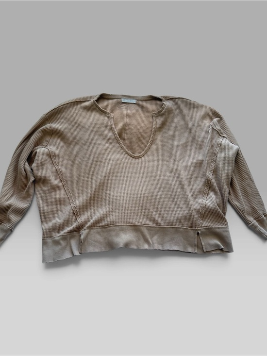 We The Free Tops - We The Free Waffle V-Neck Pullover - Taupe